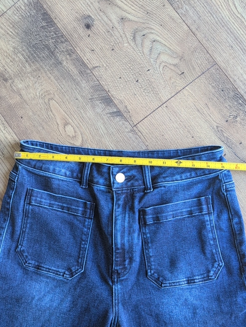 Quince Jeans Stretch High Rise Patch Pocket Wide Leg Size 31, Dark Blue Wash - Picture 7 of 13